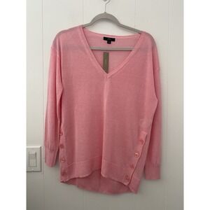 J.Crew V-neck Sweater Side Buttons in Linen Blend Size Medium Light Pink NEW